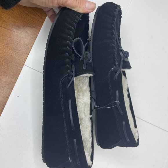 Minnetonka Womens Black Suede & Faux Fur Lined Moccasin Slippers Size 10M - Picture 7 of 8